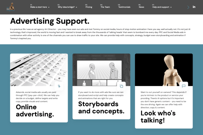 Advertising support page